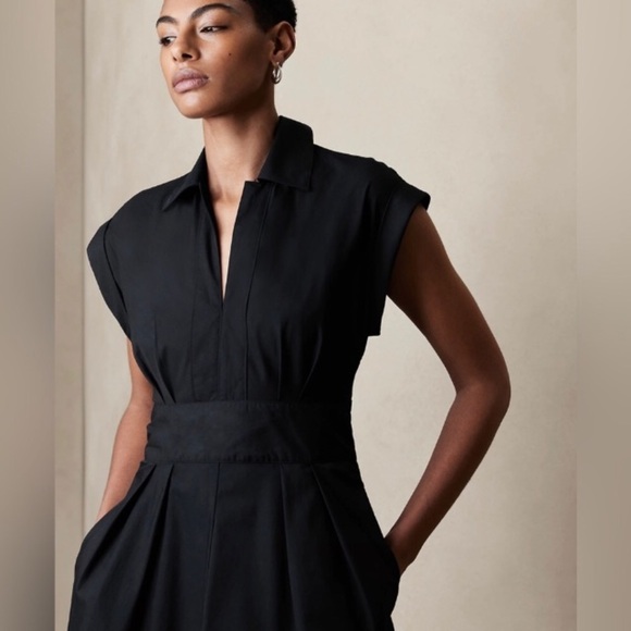 NWT! Black Banana Republic Collar-Neck Poplin Midi Dress - Multiple 🦋⭐️ - Picture 4 of 8